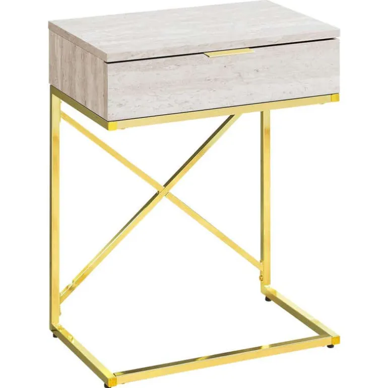 Accent table - 24"h / beige marble / gold metal - Monarch