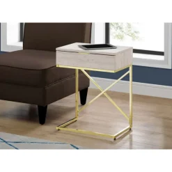 Accent table - 24"h / beige marble / gold metal - Monarch