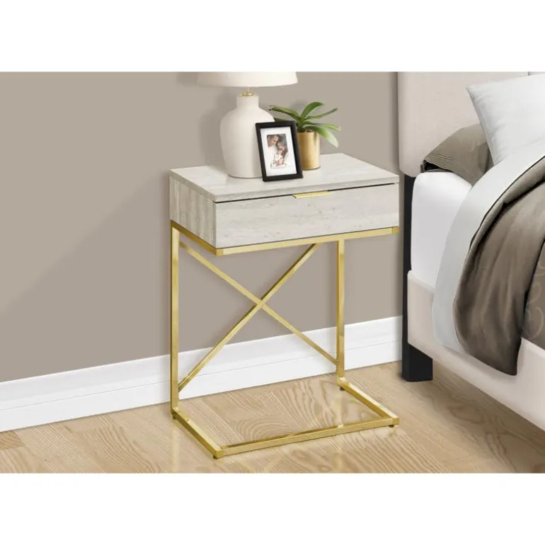 Accent table - 24"h / beige marble / gold metal - Monarch