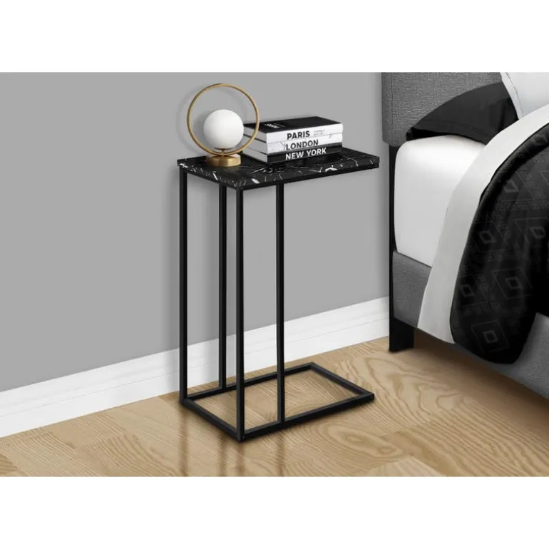 Accent table - 25"h / black marble / black metal - Monarch