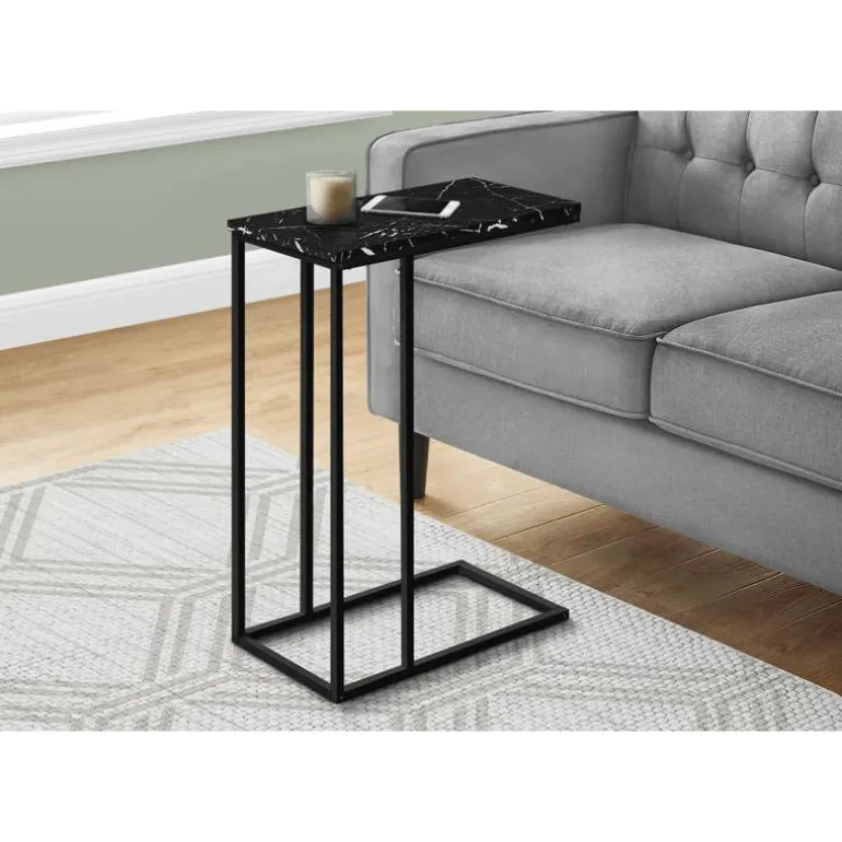 Accent table - 25"h / black marble / black metal - Monarch