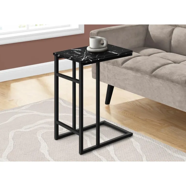 Accent table - 24"h / black marble / black metal - Monarch