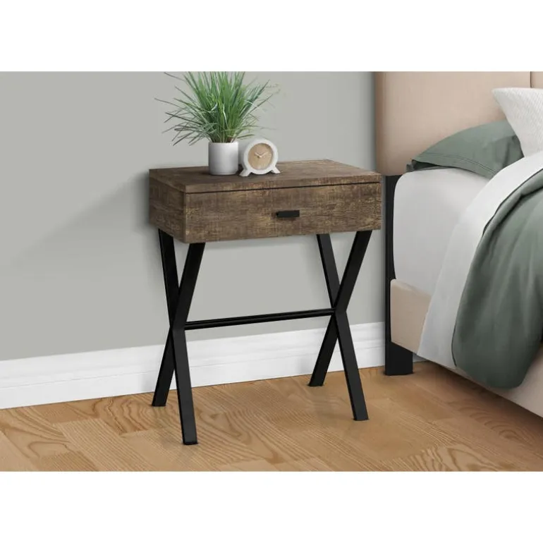 Accent table - 24"h / brown reclaimed wood / black metal - Monarch