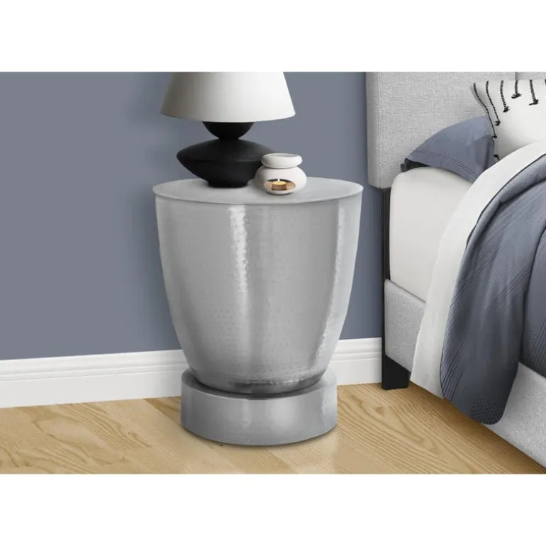 Accent table - 22"h / chrome iron metal drum end - Monarch