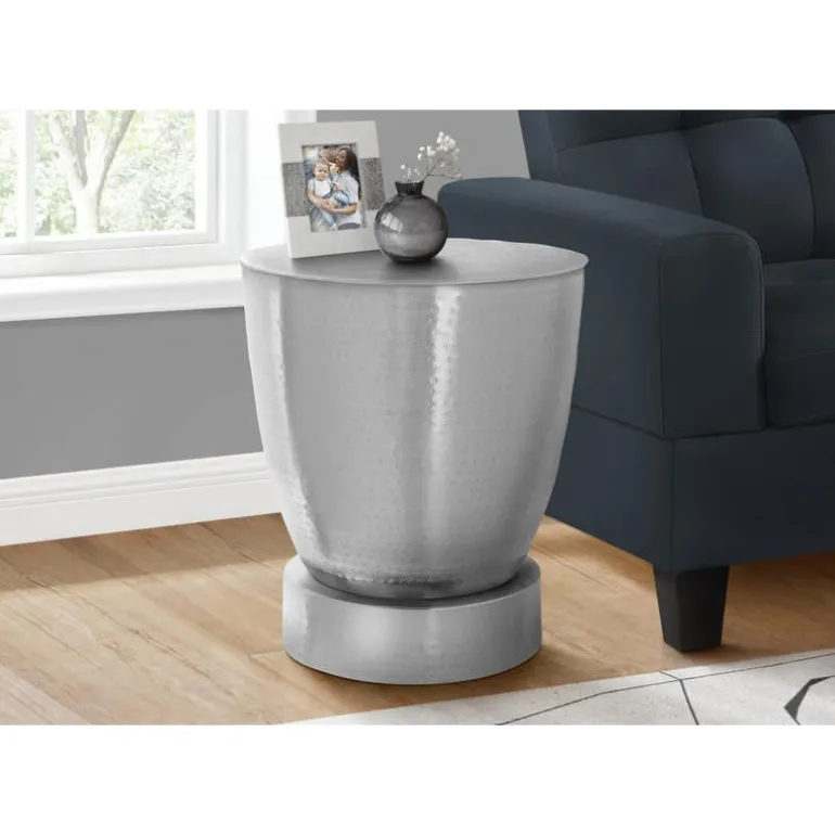 Accent table - 22"h / chrome iron metal drum end - Monarch