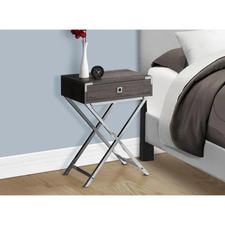 Accent table - 24"h / dark taupe / chrome metal - Monarch
