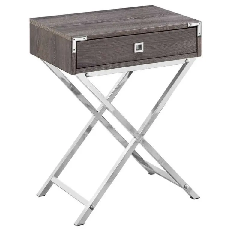 Accent table - 24"h / dark taupe / chrome metal - Monarch