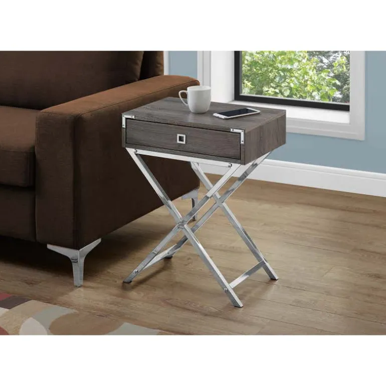 Accent table - 24"h / dark taupe / chrome metal - Monarch
