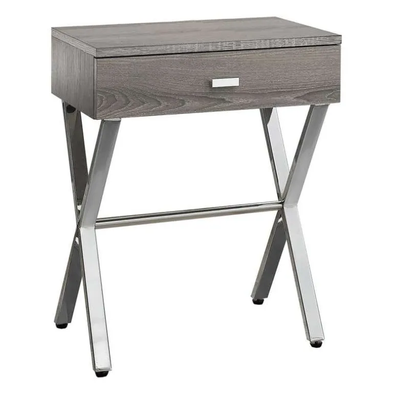 Accent table - 24"h / dark taupe / chrome metal - Monarch