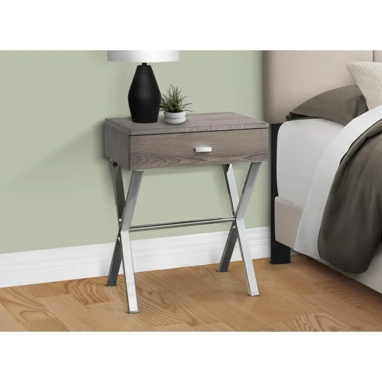 Accent table - 24"h / dark taupe / chrome metal - Monarch