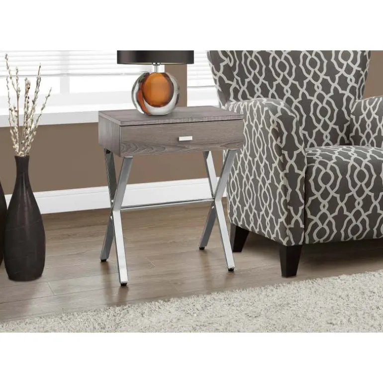 Accent table - 24"h / dark taupe / chrome metal - Monarch