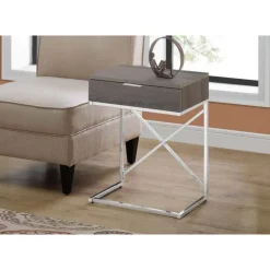 Accent table - 24"h / dark taupe / chrome metal - Monarch
