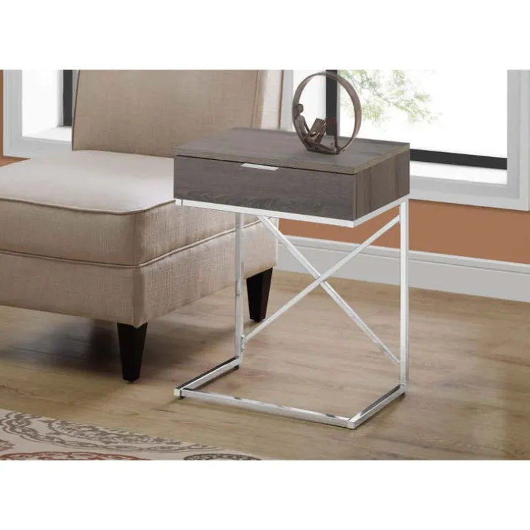 Accent table - 24"h / dark taupe / chrome metal - Monarch