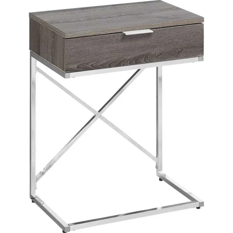 Accent table - 24"h / dark taupe / chrome metal - Monarch