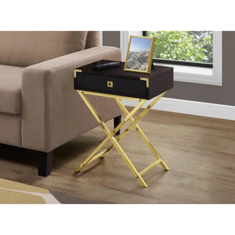 Accent table - 24"h / espresso / gold metal - Monarch