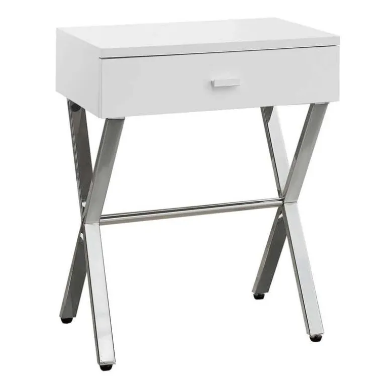 Accent table - 24"h / glossy white / chrome metal - Monarch