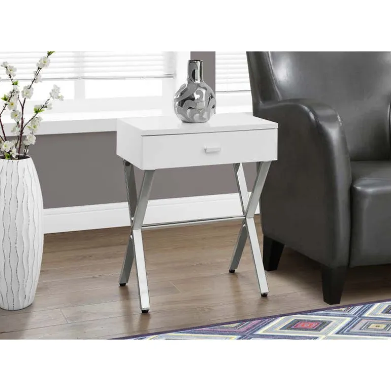Accent table - 24"h / glossy white / chrome metal - Monarch
