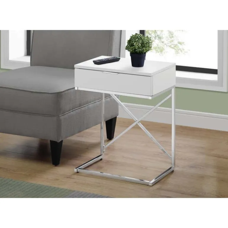 Accent table - 24"h / glossy white / chrome metal - Monarch