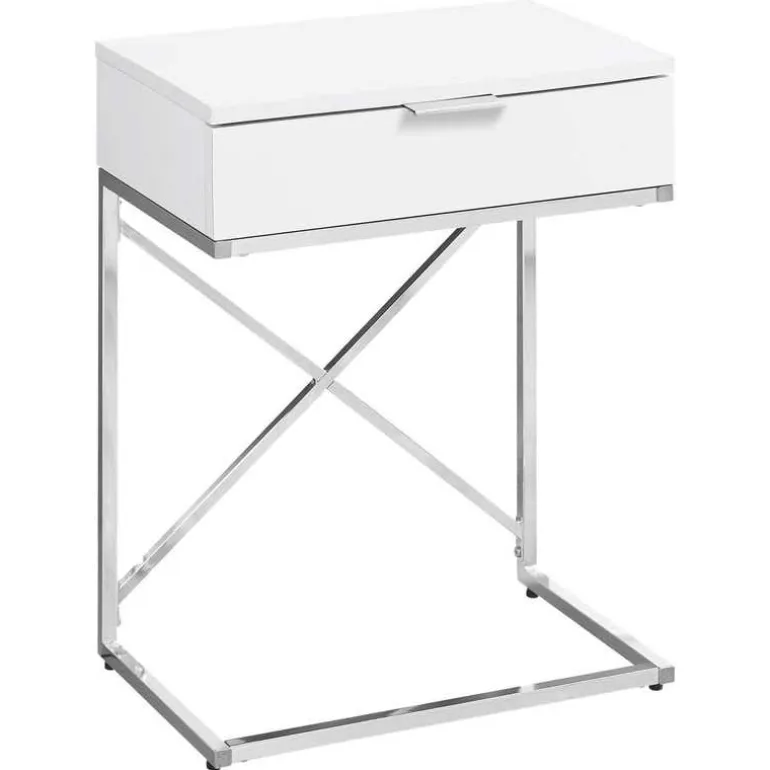 Accent table - 24"h / glossy white / chrome metal - Monarch