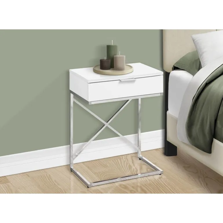 Accent table - 24"h / glossy white / chrome metal - Monarch