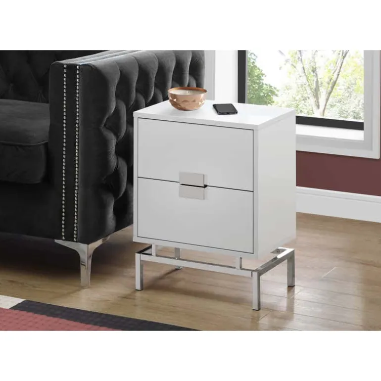 Accent table - 24"h / glossy white / chrome metal - Monarch
