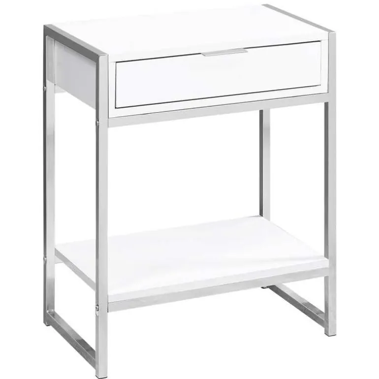 Accent table - 24"h / glossy white / chrome metal - Monarch