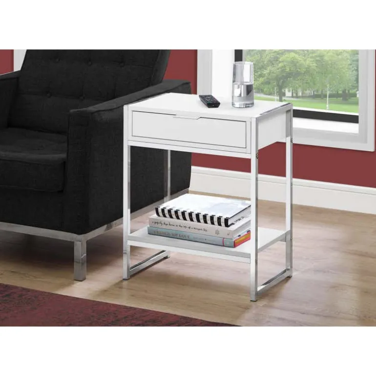 Accent table - 24"h / glossy white / chrome metal - Monarch