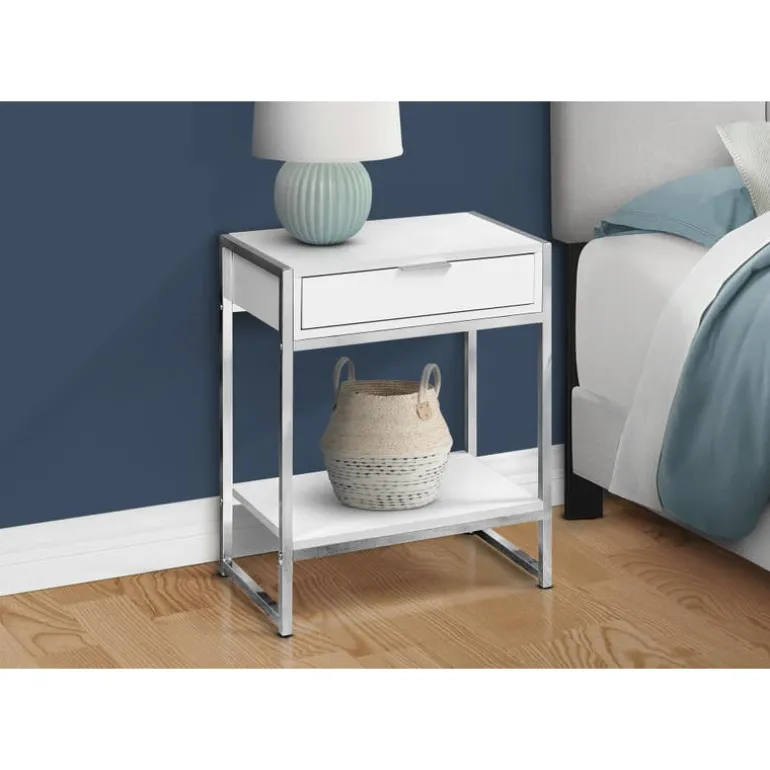 Accent table - 24"h / glossy white / chrome metal - Monarch