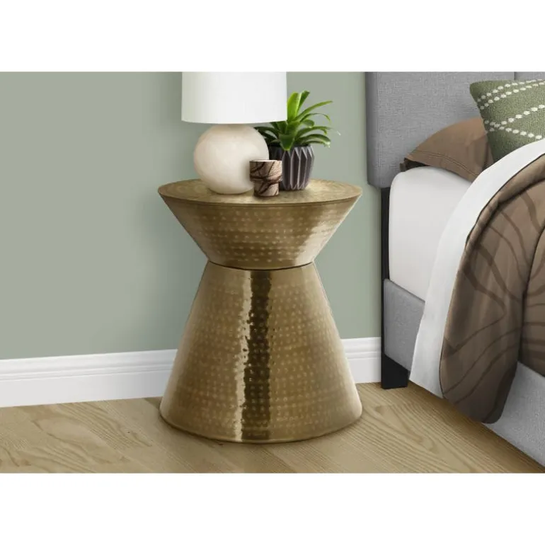 Accent table - 22"h / gold iron metal drum end table - Monarch