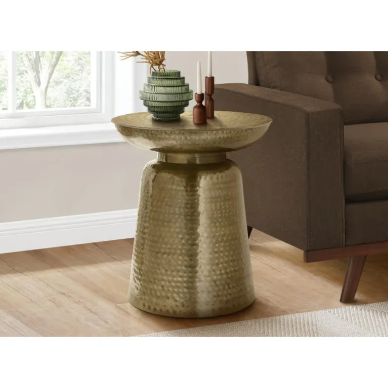 Accent table - 22"h / gold iron metal drum end - Monarch