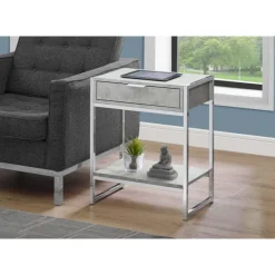 Accent table - 24"h / grey cement / chrome metal - Monarch