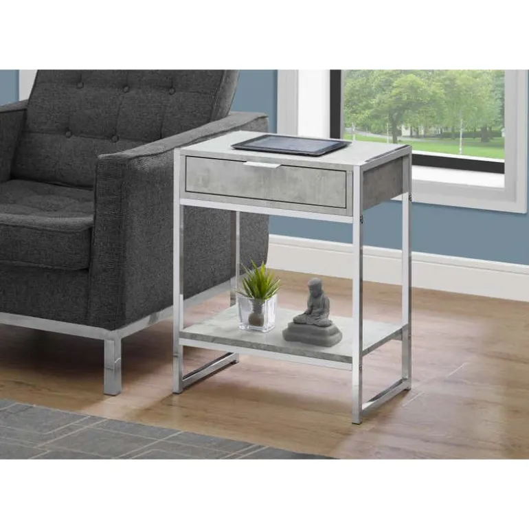 Accent table - 24"h / grey cement / chrome metal - Monarch