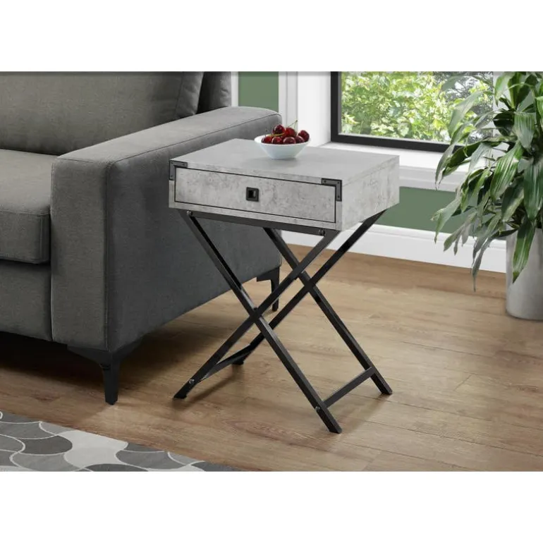 Accent table - 24"h / grey cement / black nickel metal - Monarch