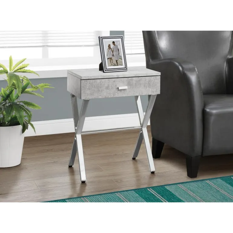 Accent table - 24"h / grey cement / chrome metal - Monarch