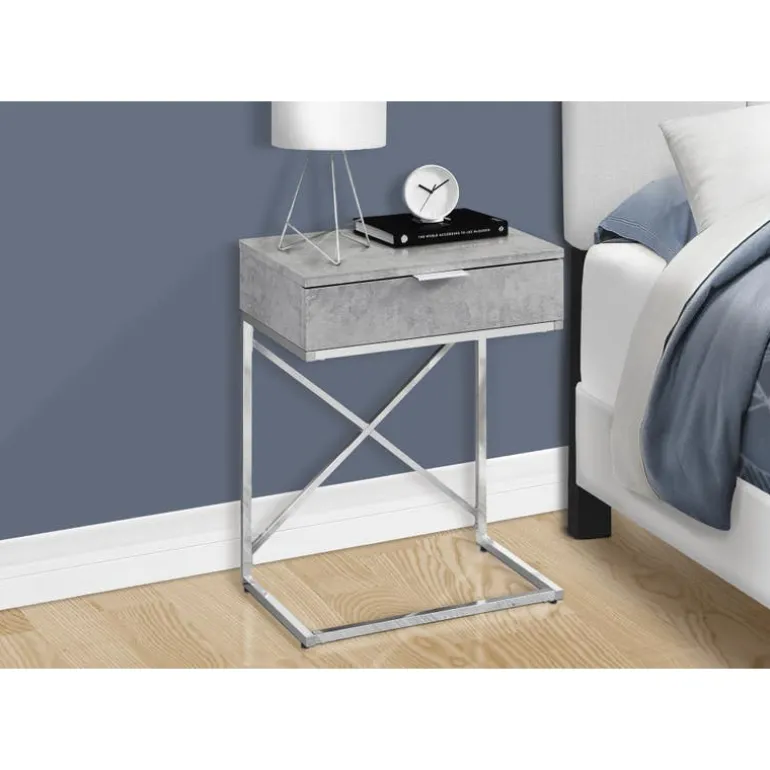 Accent table - 24"h / grey cement / chrome metal - Monarch