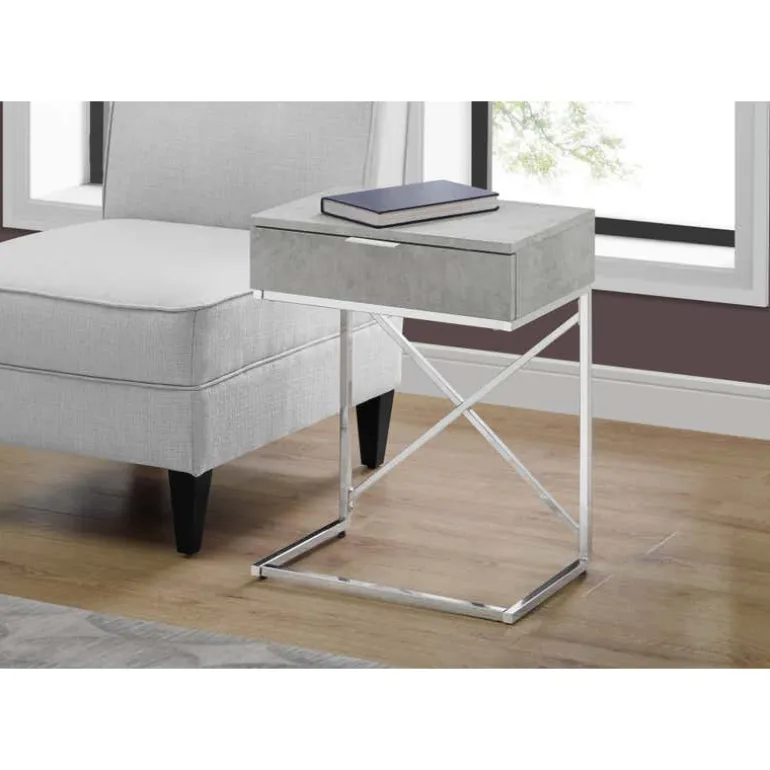 Accent table - 24"h / grey cement / chrome metal - Monarch