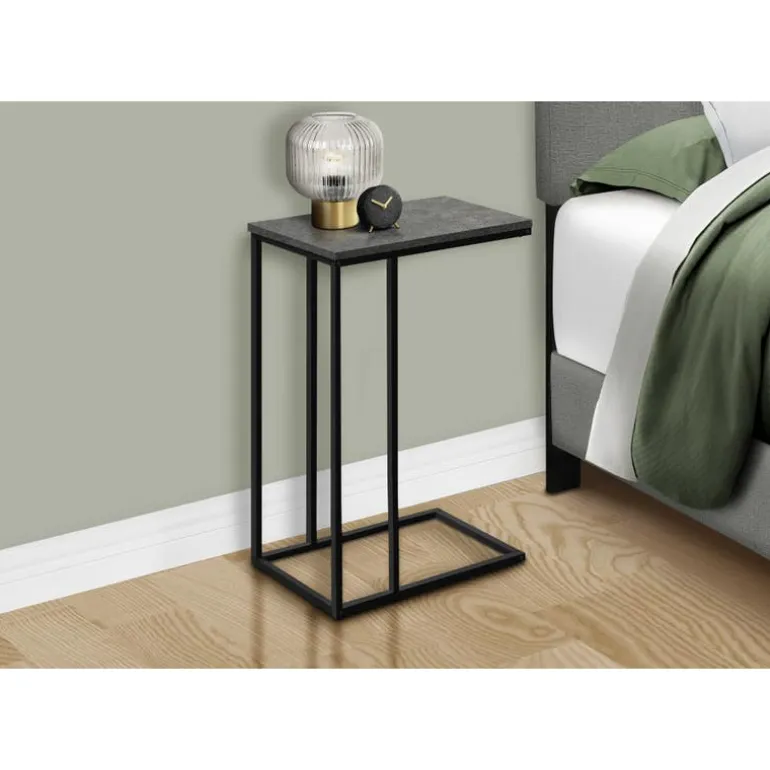 Accent table - 25"h / grey stone-look / black metal - Monarch