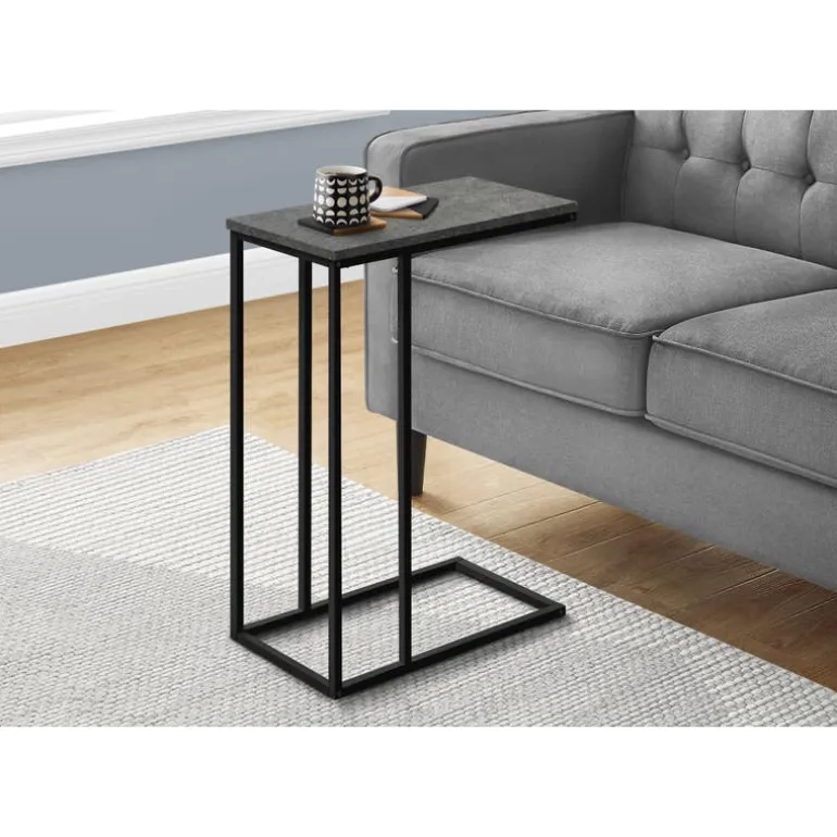 Accent table - 25"h / grey stone-look / black metal - Monarch