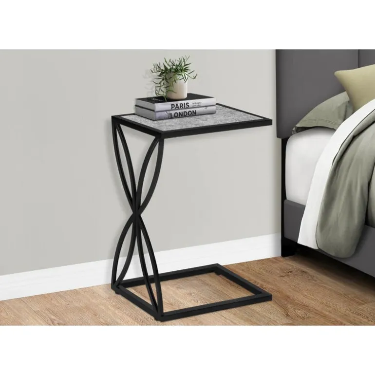 Accent table - 25"h / grey stone-look / black metal - Monarch