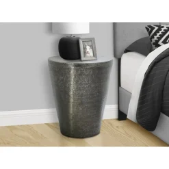 Accent table - 22"h / silver grey iron metal drum end - Monarch