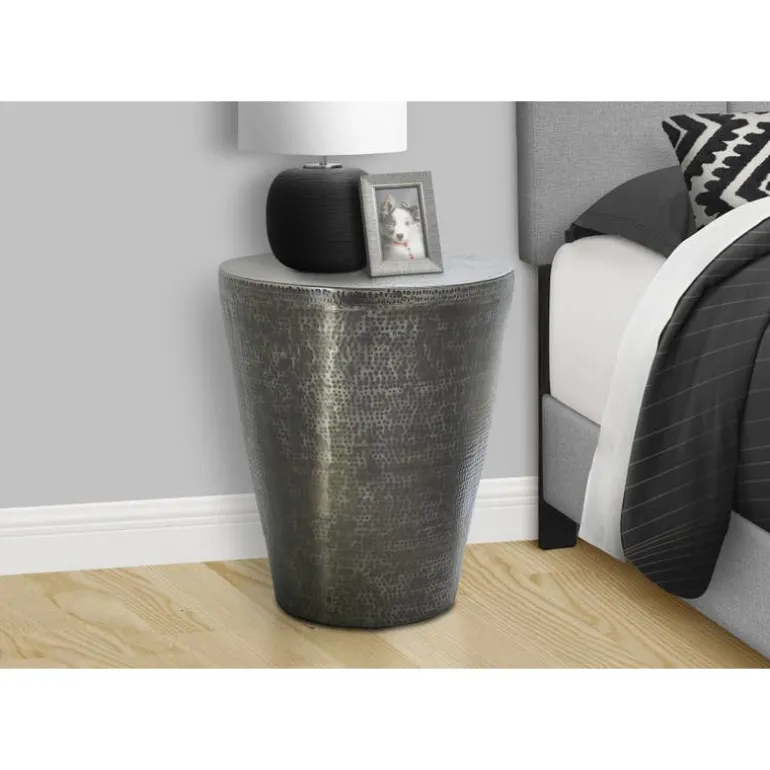 Accent table - 22"h / silver grey iron metal drum end - Monarch