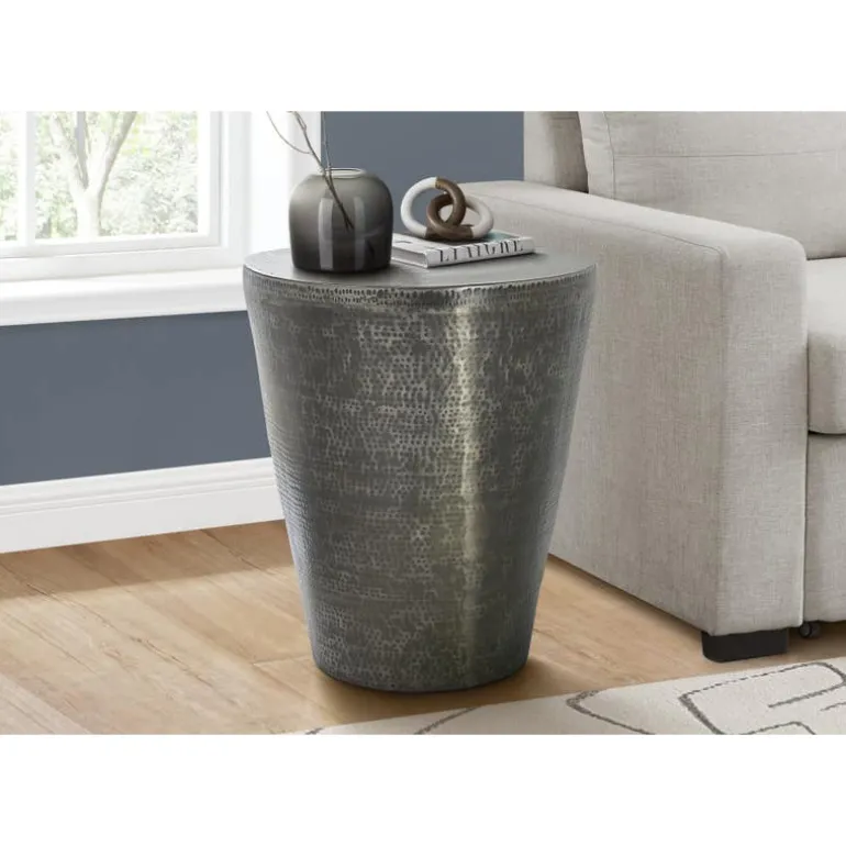 Accent table - 22"h / silver grey iron metal drum end - Monarch