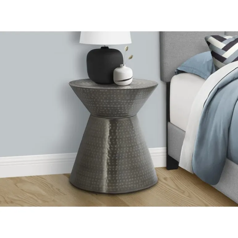 Accent table - 22"h / silver grey iron metal drum end - Monarch