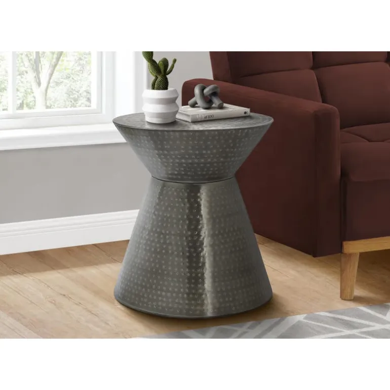 Accent table - 22"h / silver grey iron metal drum end - Monarch