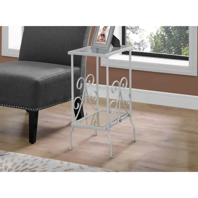 Accent table - 30"h / silver metal with tempered glass - Monarch