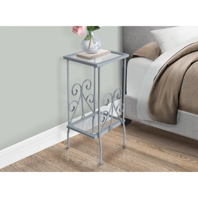 Accent table - 30"h / silver metal with tempered glass - Monarch