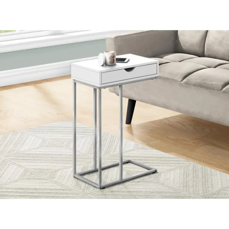 Accent table - 25"h / white / silver metal - Monarch