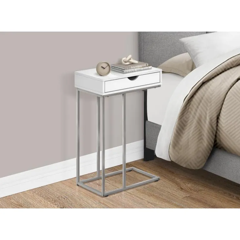 Accent table - 25"h / white / silver metal - Monarch