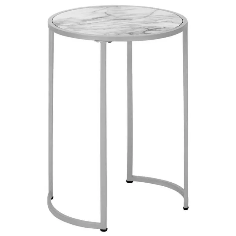 Accent table - 24"h / white marble-look / silver metal - Monarch