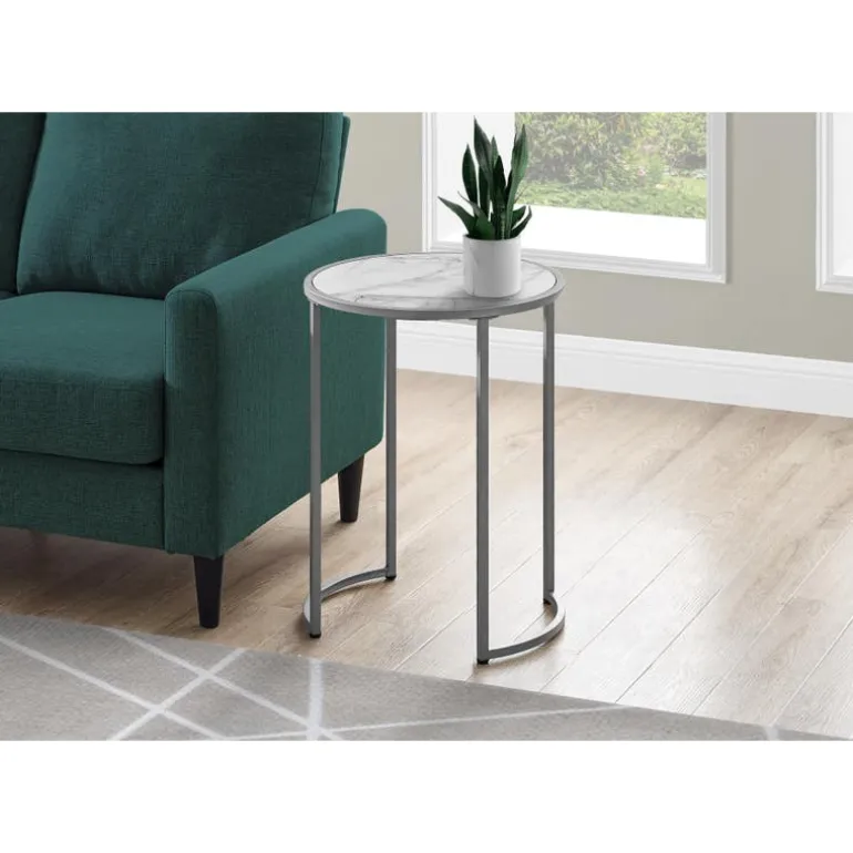 Accent table - 24"h / white marble-look / silver metal - Monarch